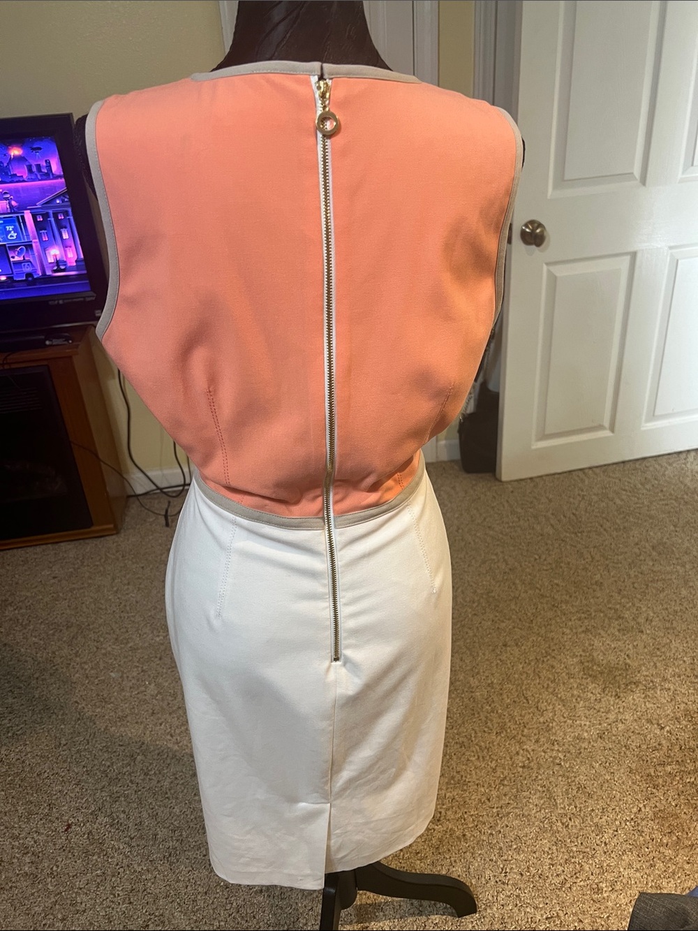 Calvin Klein Coral and White Colorblock Midi Dress - Picture 2 of 2
